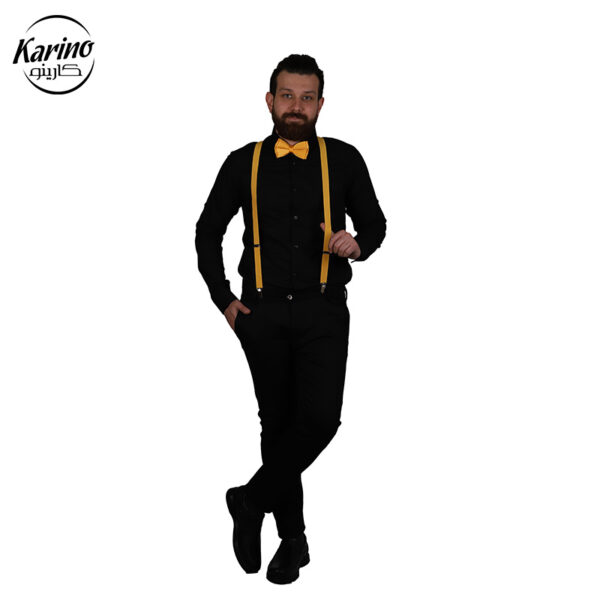لباس سالن کار ست مشکی زرد + پاپیون و ساس بند (1)