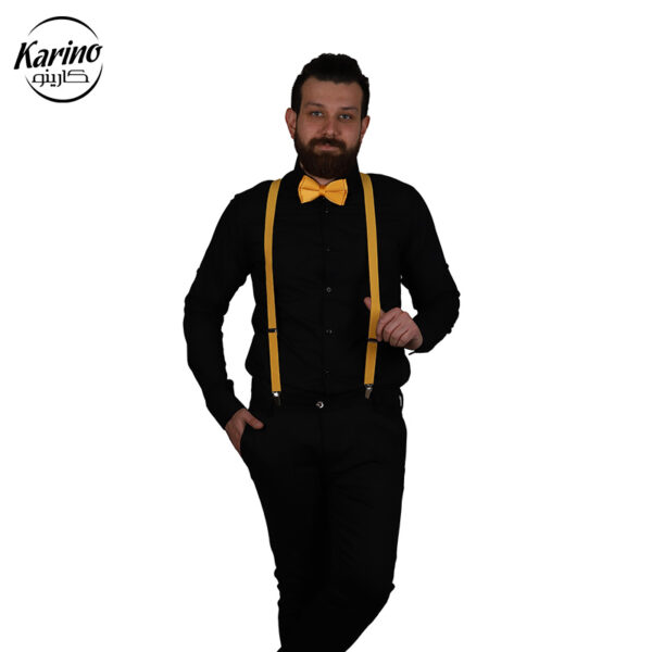 لباس سالن کار ست مشکی زرد + پاپیون و ساس بند (2)