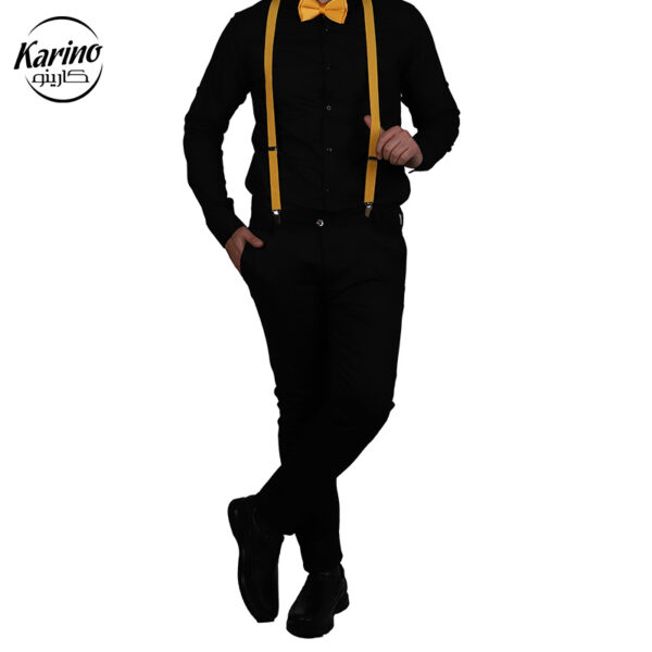لباس سالن کار ست مشکی زرد + پاپیون و ساس بند (3)