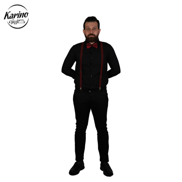 لباس سالن کار ست مشکی زرشکی + پاپیون و ساس بند (2)