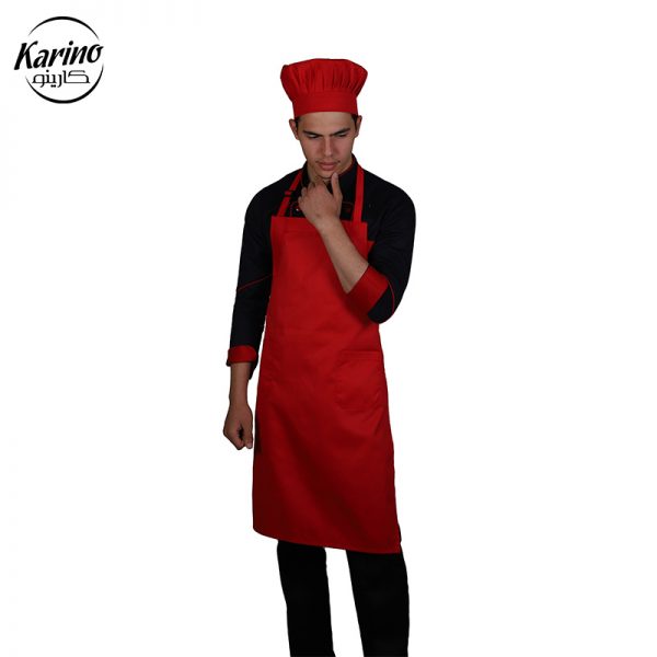 لباس سرآشپز مردانه سورمه‌ ای قرمز + پیشبند