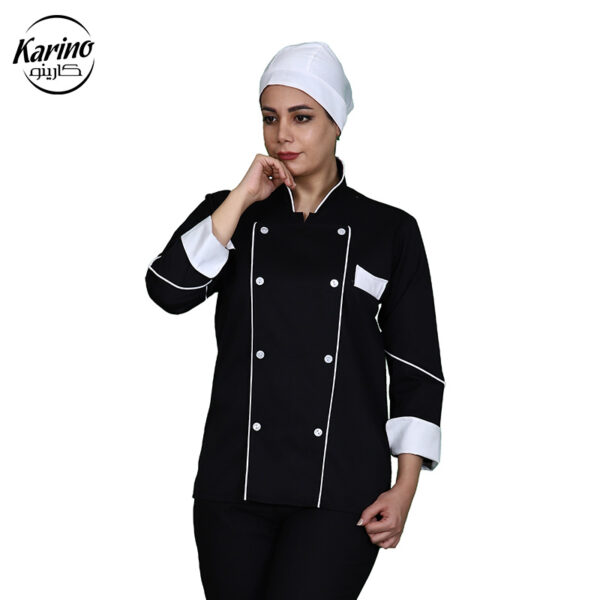 لباس سرآشپز بانوان کارینو رنگ مشکی و سفید (2)