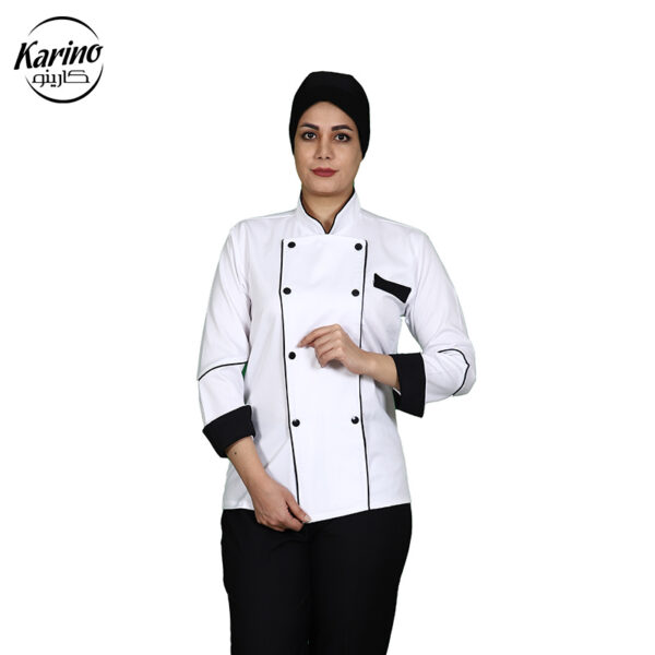 لباس سرآشپز زنانه کارینو رنگ سفید و مشکی (2)
