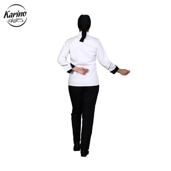 لباس سرآشپز زنانه کارینو رنگ سفید و مشکی (3)