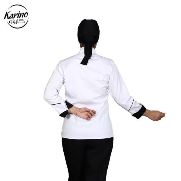 لباس سرآشپز زنانه کارینو رنگ سفید و مشکی (4)