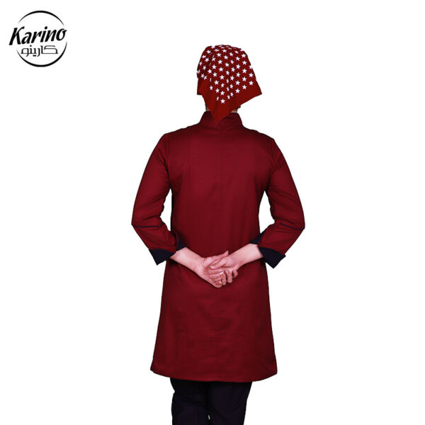 روپوش سرآشپز زنانه کارینو رنگ زرشکی مشکی (3)