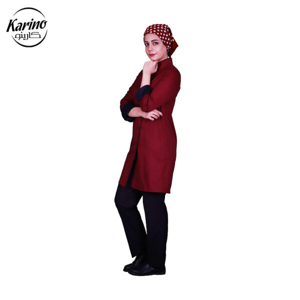 روپوش سرآشپز زنانه کارینو رنگ زرشکی مشکی (4)