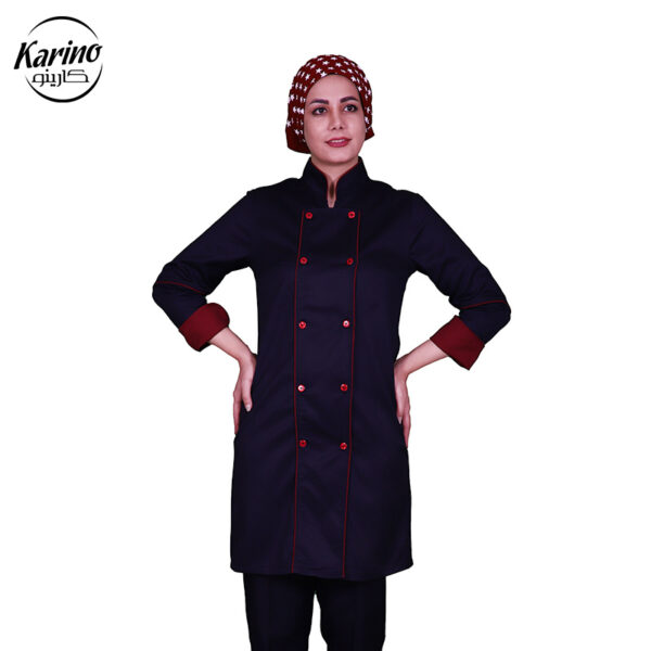 روپوش سرآشپز زنانه کارینو سرمه‌ای زرشکی (2)