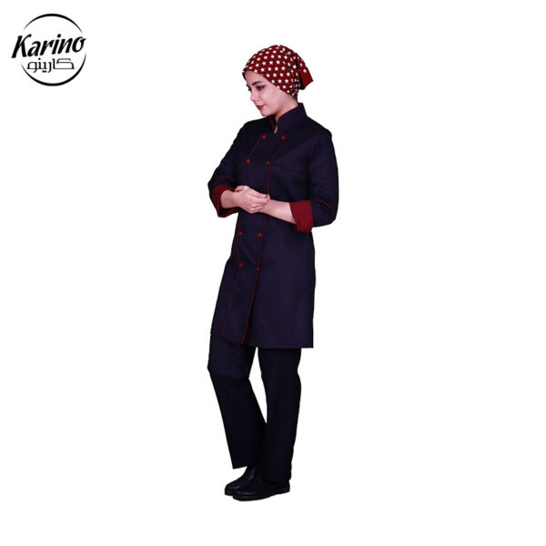 روپوش سرآشپز زنانه کارینو سرمه‌ای زرشکی (3)