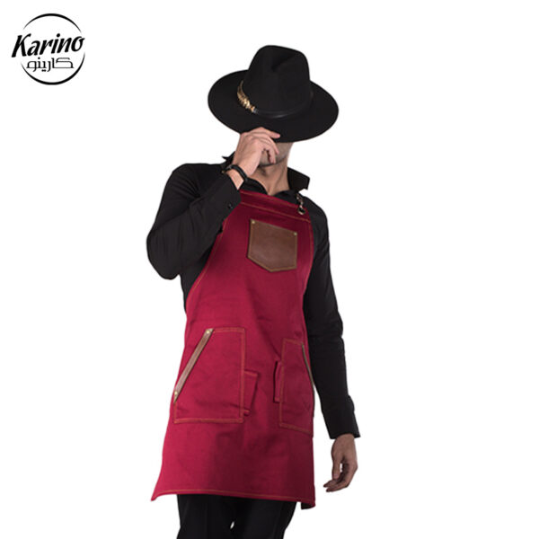 پیش بند باریستا رنگ زرشکی (3)