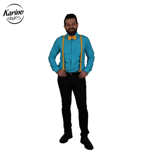 لباس سالن کار ست مشکی آبی+ پاپیون و ساس بند (1)