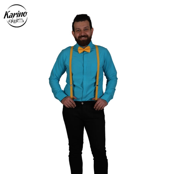 لباس سالن کار ست مشکی آبی+ پاپیون و ساس بند (2)