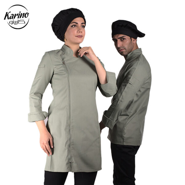 لباس سرآشپز زنانه کارینو رنگ سبز مشکی (1)