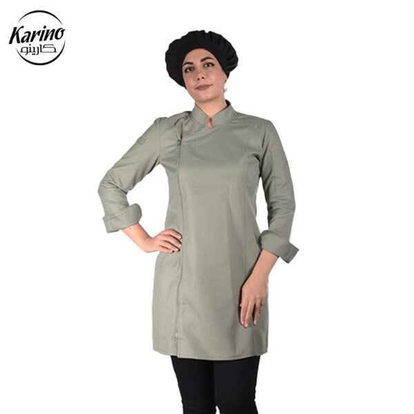 لباس سرآشپز زنانه کارینو رنگ سبز مشکی (2)
