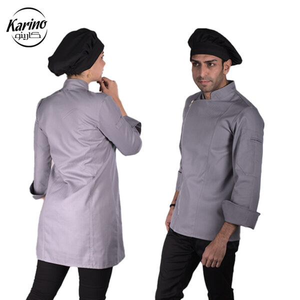 لباس سرآشپز زنانه کارینو رنگ طوسی مشکی (1)