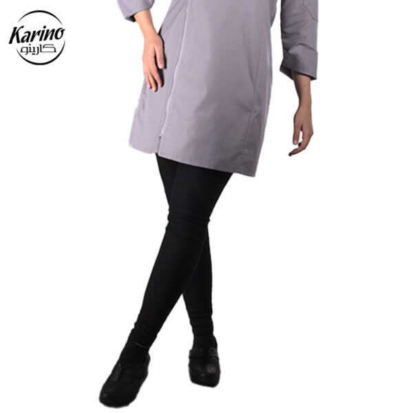 لباس سرآشپز زنانه کارینو رنگ طوسی مشکی (2)