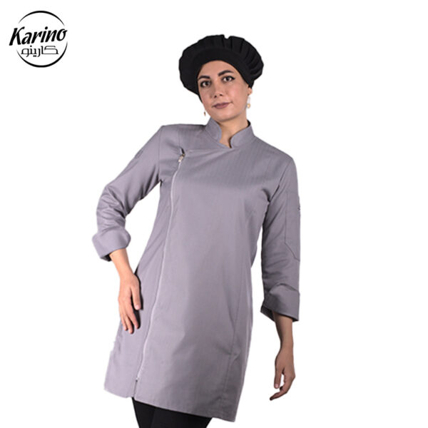 لباس سرآشپز زنانه کارینو رنگ طوسی مشکی (3)