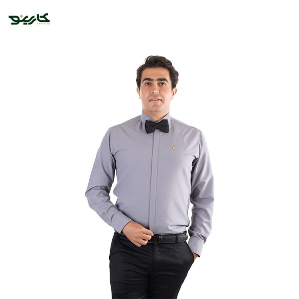 لباس سالن کار مردانه مشکی طوسی + پاپیون