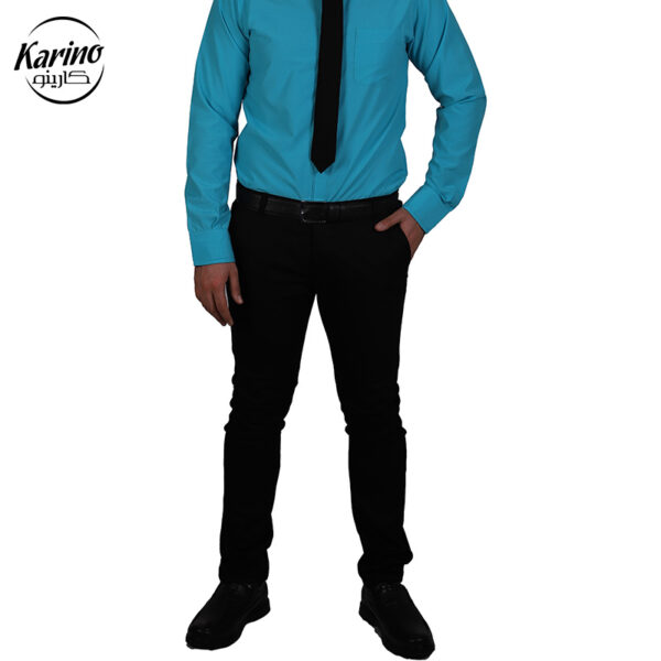 لباس سالن کار رنگ آبی مشکی + کراوات (2)