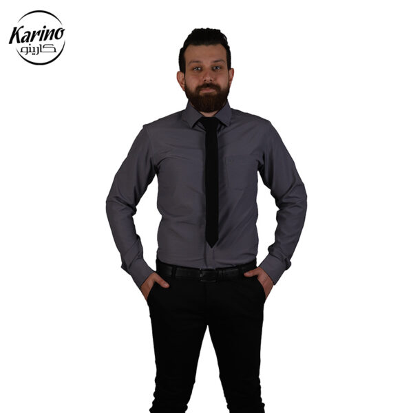 لباس سالن کار رنگ طوسی مشکی + کراوات (2)