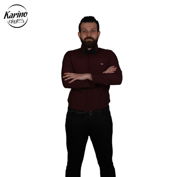 لباس سالن کار ست مشکی زرشکی + پاپیون - Image 3