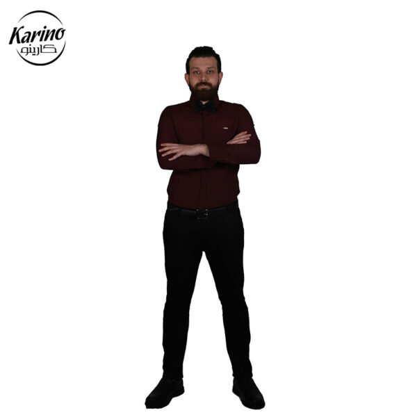لباس سالن کار رنگ مشکی زرشکی + پاپیون