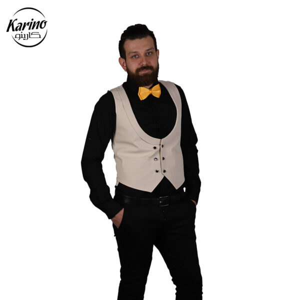 لباس سالن کار رنگ مشکی و کرم + پاپیون (2)