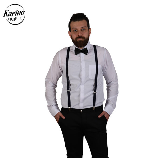 لباس سالن کار ست سفید مشکی + پاپیون و ساس بند (2)