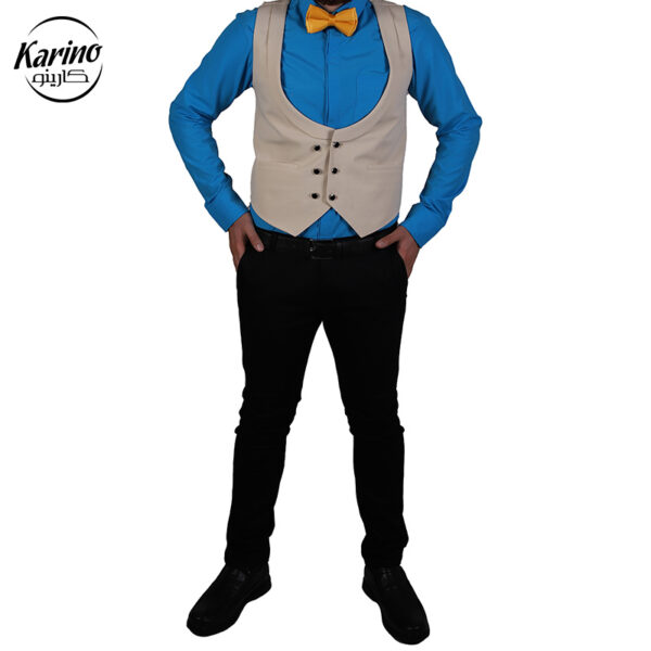 لباس سالن کار مردانه آبی و مشکی + پاپیون و ژیله (3)