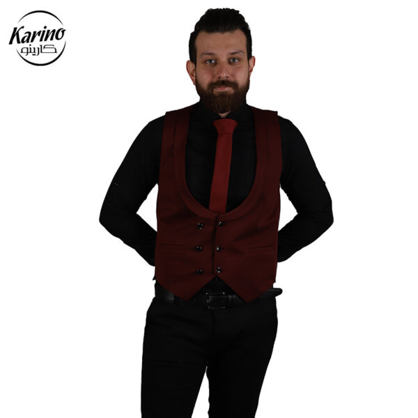 لباس سالن کار مردانه رنگ زرشکی مشکی + ژیله و کراوات (3)