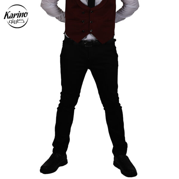 لباس سالن کار مردانه رنگ سفید مشکی + ژیله و کراوات - Image 3