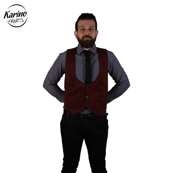 لباس سالن کار مردانه رنگ طوسی زرشکی + ژیله و کراوات (2)