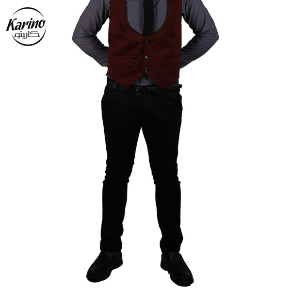 لباس سالن کار مردانه رنگ طوسی زرشکی + ژیله و کراوات (3)