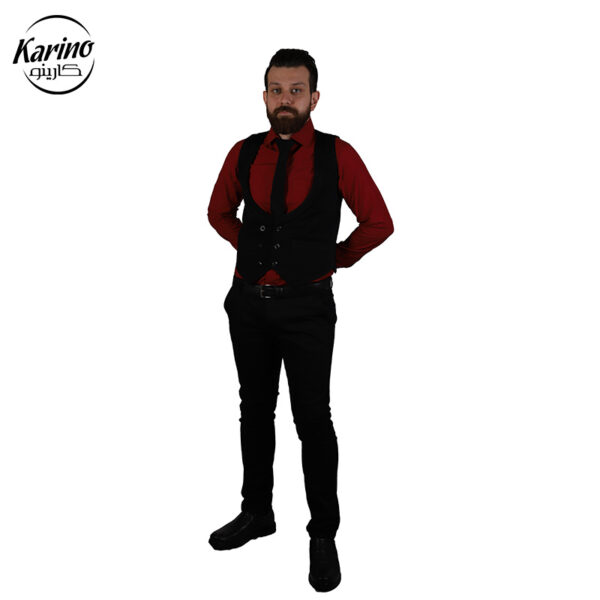 لباس سالن کار مردانه رنگ مشکی زرشکی + ژیله و کراوات (3)