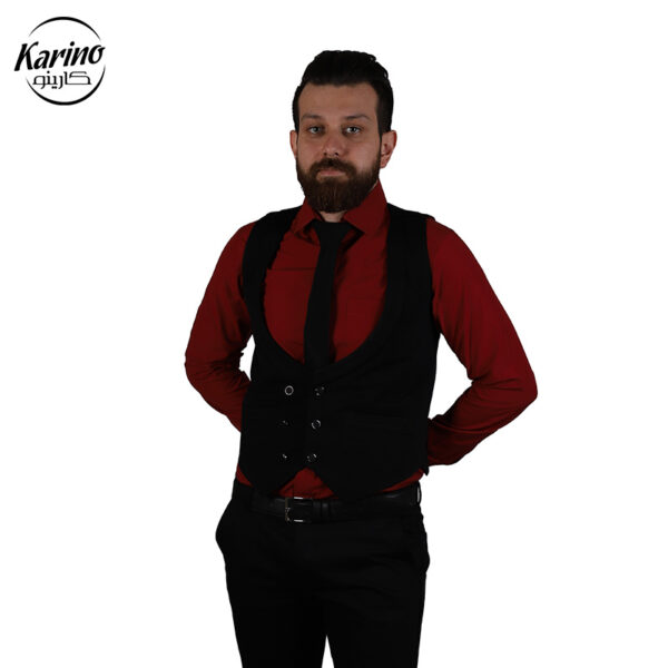 لباس سالن کار مردانه رنگ مشکی زرشکی + ژیله و کراوات