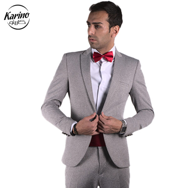 لباس سالن کار مردانه طوسی + شال کمر و پاپیون (2)