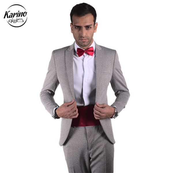 لباس سالن کار مردانه طوسی + شال کمر و پاپیون (4)