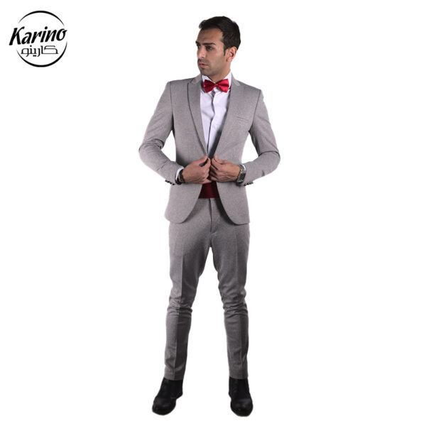 لباس سالن کار مردانه طوسی + شال کمر و پاپیون (5)