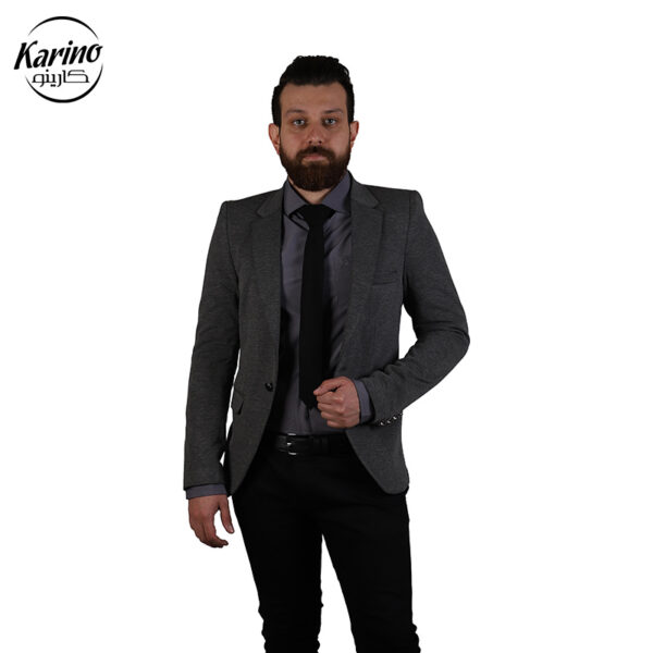 کت و شلوار مردانه رنگ مشکی طوسی + کراوات (3)