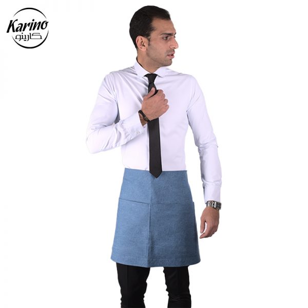 لباس باریستا رنگ سفید مشکی + پیش بند آبی