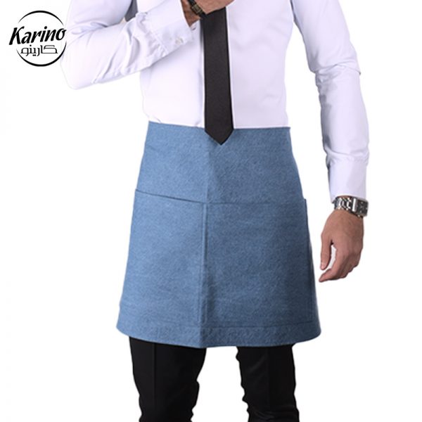 لباس باریستا رنگ سفید مشکی + پیش بند آبی