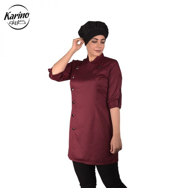 ست لباس سرآشپز زنانه زرشکی مشکی طرح گارنت (1)