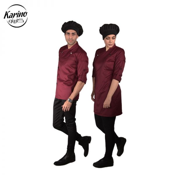 ست لباس سرآشپز زنانه زرشکی مشکی طرح گارنت (3)