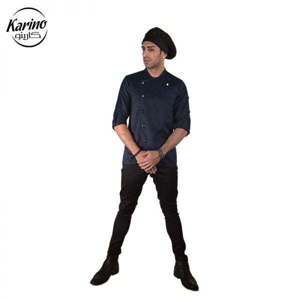 لباس سرآشپز مردانه سرمه‌ای مشکی طرح گارنت (1)