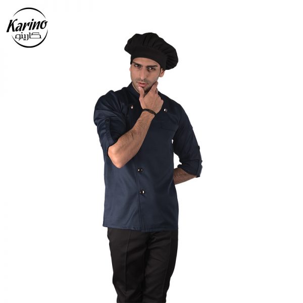 لباس سرآشپز مردانه سرمه‌ای مشکی طرح گارنت (2)
