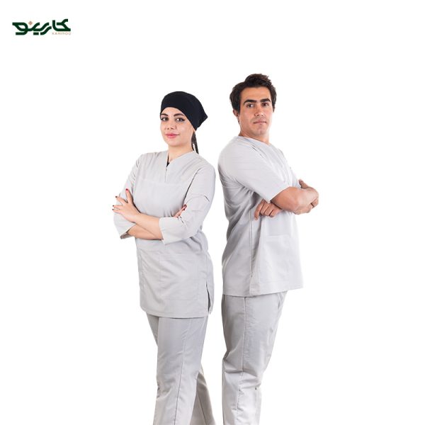 روپوش و شلوار آشپزی مردانه طوسی استخوانی - Image 2