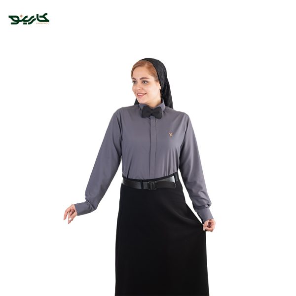 لباس سالن کار زنانه بادمجانی و مشکی مدل دامنی