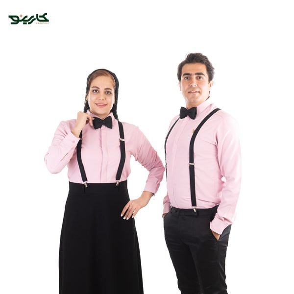 لباس سالن کار بانوان رنگ صورتی و مشکی + ساس بند - Image 2
