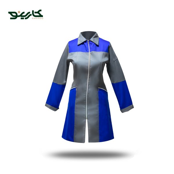 مانتو کار زنانه صنعتی طوسی آبی طرح سیلور