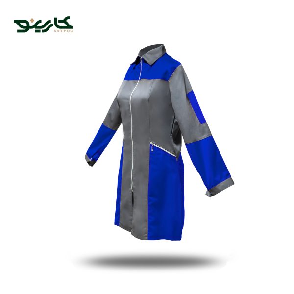 مانتو کار زنانه صنعتی طوسی آبی طرح سیلور
